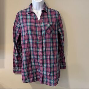 Mudd women's Purple and Blue Plaid Button-Down Shirt 100% Cotton Size Large
